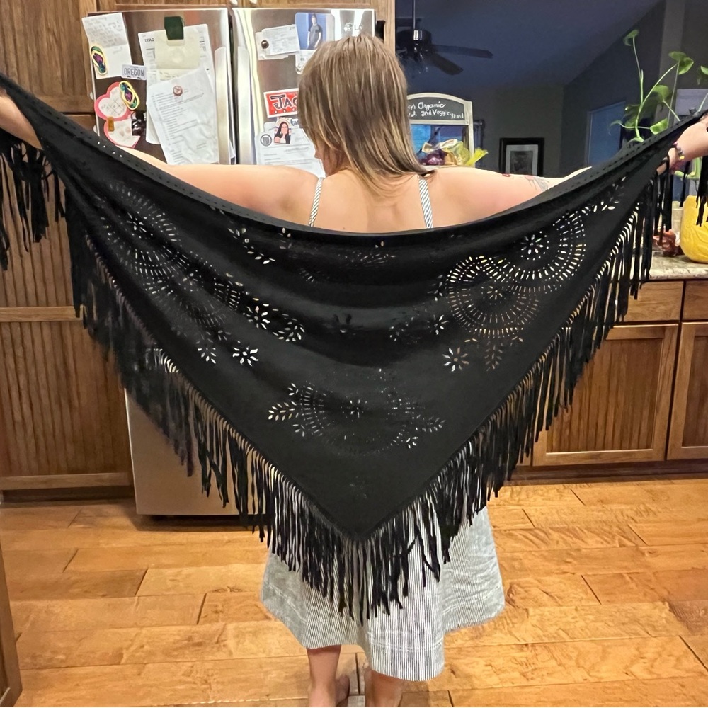 Festival Ready, Black Laser Cut Shawl. One size fits most! Witchy vibes!
